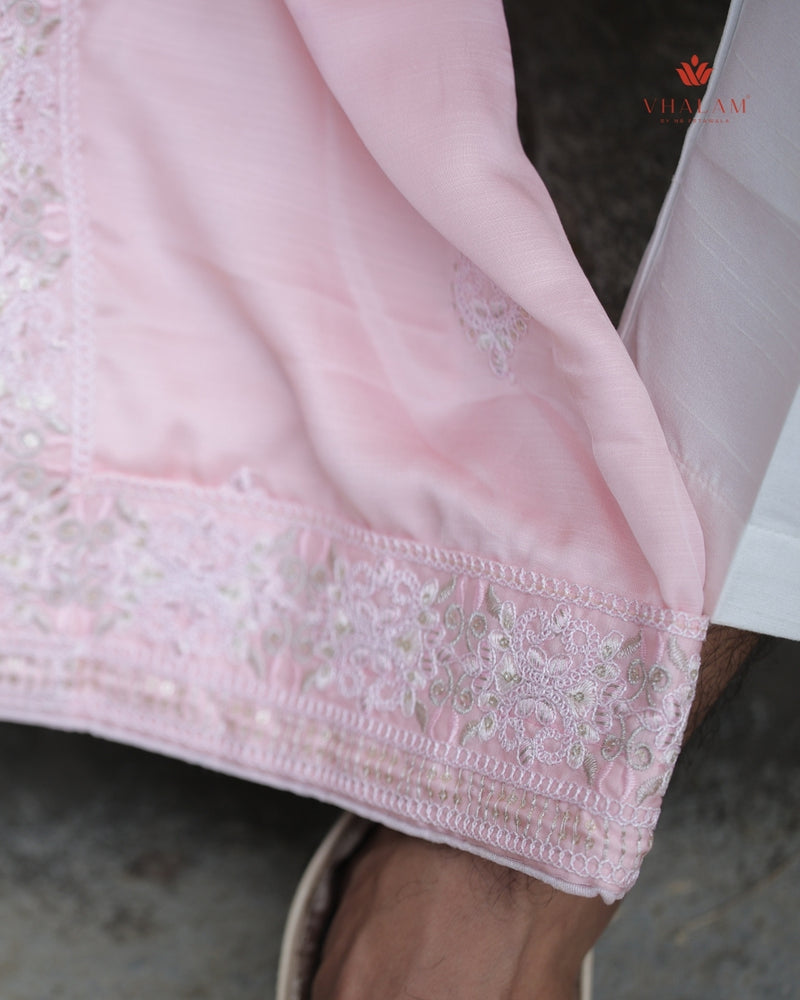 Blush Pink Silk Shawl with Intricate Thread Embroidery