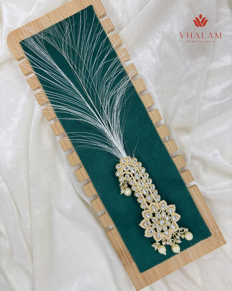 White Floral Kundan Wedding Turban Brooch