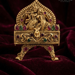 Premium Radha Krishna Brass Kumkum Box – Ornamental Sindoor Dibbi for Pooja Decor