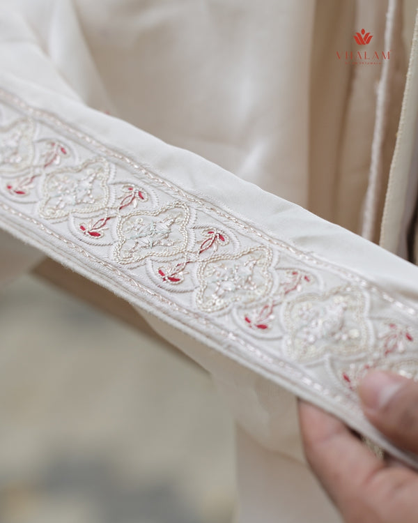 Traditional Ivory Shawl with Subtle Red Highlights