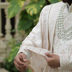 Traditional Ivory Shawl with Subtle Red Highlights