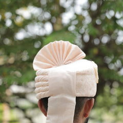 Peach Embroidered Groom Turban with Pearls & Brooch