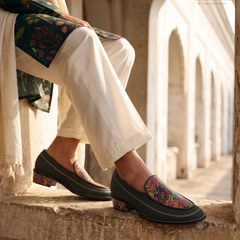 Handcrafted Maharaja Printed Green Wedding Loafers