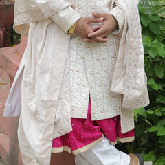 Traditional Ivory Shawl with Subtle Red Highlights