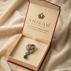 Gold Elephant Brooch With Emerald Green Stone