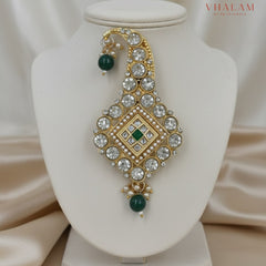 Classic Crystal Green Polki Turban Brooch