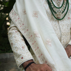 Elegant Cream Shawl with Subtle Red Floral Motifs