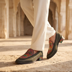 Handcrafted Maharaja Printed Green Wedding Loafers