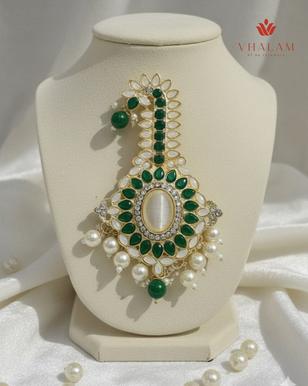 Emerald Green Kundan Pearl Turban Brooch