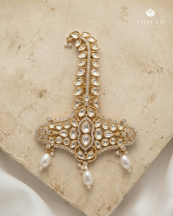White Kundan Kalangi with Pearl Drop
