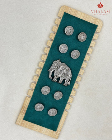 Imperial Royal Elephant Silver Button & Brooch Set