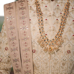 Light Pink Beige Embroidered Groom Dupatta with Subtle Pastel Detailing