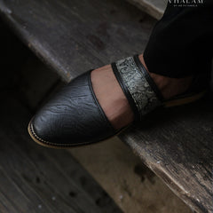 Handmade Black Printed Raxine Sandle-Style Groom Jutti