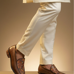 Handcrafted Maharaja Printed Brown Wedding Loafers
