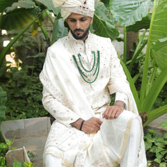 Elegant Cream Shawl with Subtle Red Floral Motifs