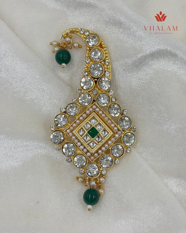 Classic Crystal Green Polki Turban Brooch