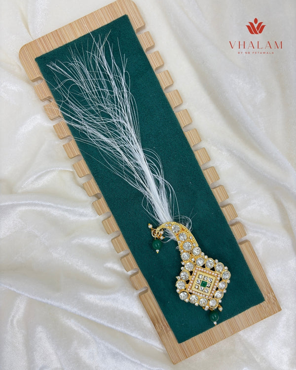 Classic Crystal Green Polki Turban Brooch