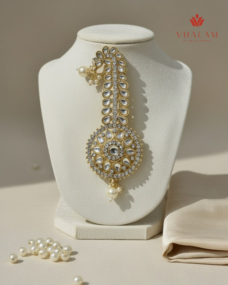 Regal Round White Kundan Turban Brooch