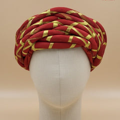 Royal Red & Gold Criss-Cross Striped Rajasthani Pagdi