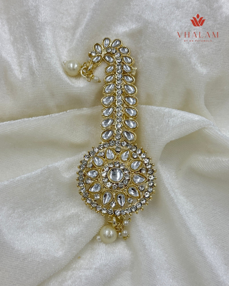 Regal Round White Kundan Turban Brooch