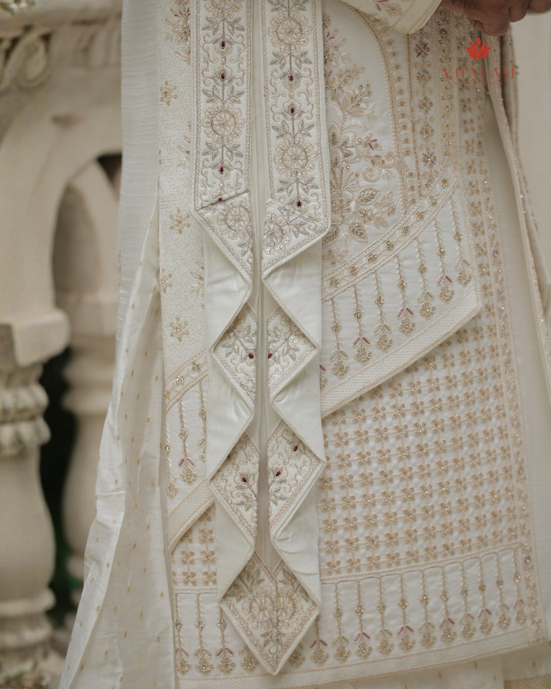 Ivory Embroidered Groom Dupatta with Red and Gold Detailing