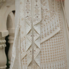 Ivory Embroidered Groom Dupatta with Red and Gold Detailing