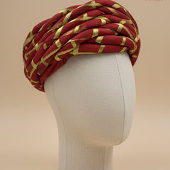 Royal Red & Gold Criss-Cross Striped Rajasthani Pagdi