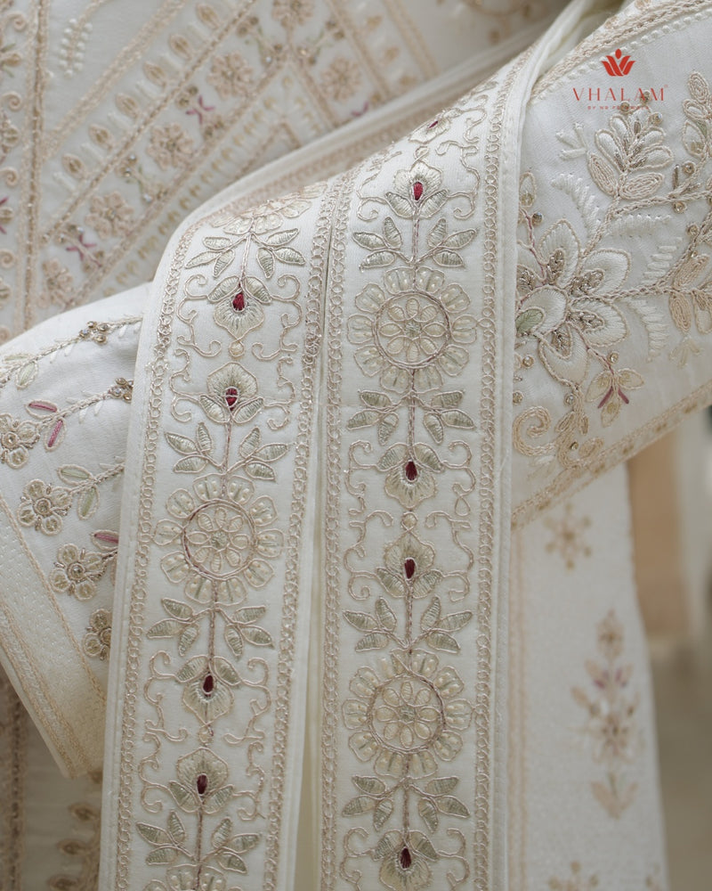 Ivory Embroidered Groom Dupatta with Red and Gold Detailing