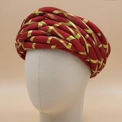 Royal Red & Gold Criss-Cross Striped Rajasthani Pagdi