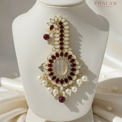 Emerald Maroon And Ivory Kundan Pearl Brooch