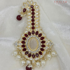 Emerald Maroon And Ivory Kundan Pearl Brooch