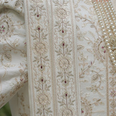 Ivory Embroidered Groom Dupatta with Red and Gold Detailing