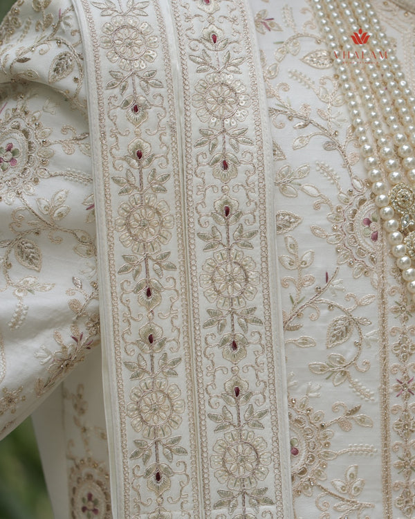 Ivory Embroidered Groom Dupatta with Red and Gold Detailing