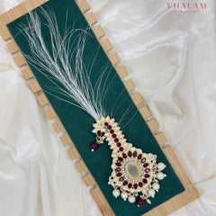 Emerald Maroon And Ivory Kundan Pearl Brooch