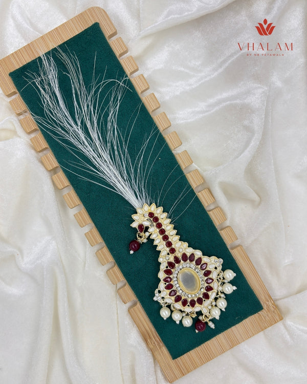 Emerald Maroon And Ivory Kundan Pearl Brooch