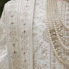 Ivory Embroidered Groom Dupatta with Red and Gold Detailing