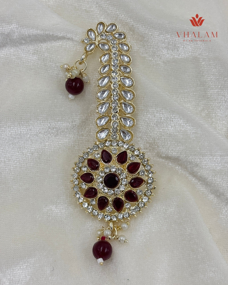 Regal Round Maroon Kundan Turban Brooch