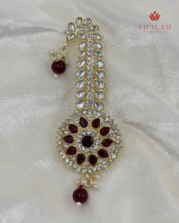 Regal Round Maroon Kundan Turban Brooch