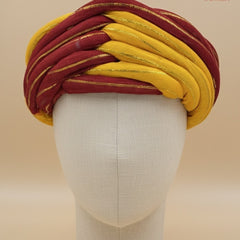Traditional Maroon & Mustard Yellow Dual-Tone Rajasthani Pagdi