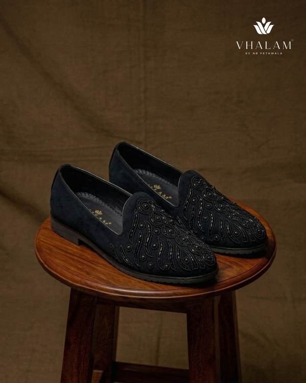 Sunbird Midnight Suede Hand-Beaded Paisley Loafers