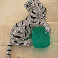 Green Stone Tiger Brooch