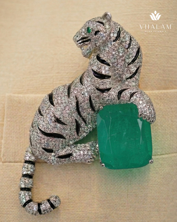 Green Stone Tiger Brooch