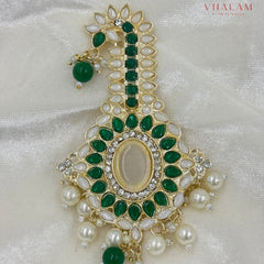 Emerald Green Kundan Pearl Turban Brooch