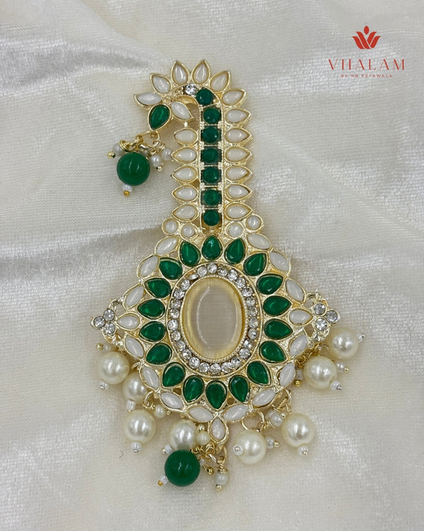 Emerald Green Kundan Pearl Turban Brooch
