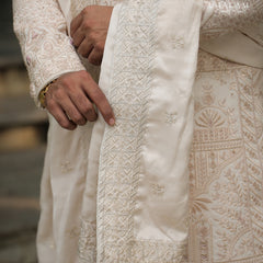 Classic Off-White Wedding Shawl with Intricate Thread Work