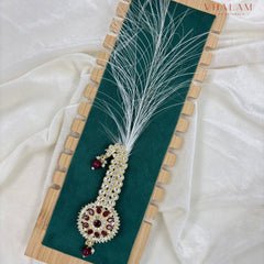 Regal Round Maroon Kundan Turban Brooch