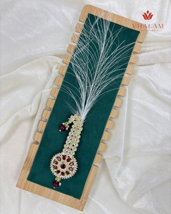 Regal Round Maroon Kundan Turban Brooch