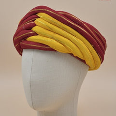 Traditional Maroon & Mustard Yellow Dual-Tone Rajasthani Pagdi