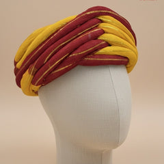 Traditional Maroon & Mustard Yellow Dual-Tone Rajasthani Pagdi