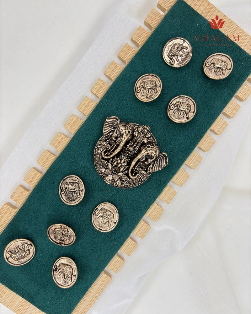 Heritage Dual Elephant Suit Brooch with Buttons